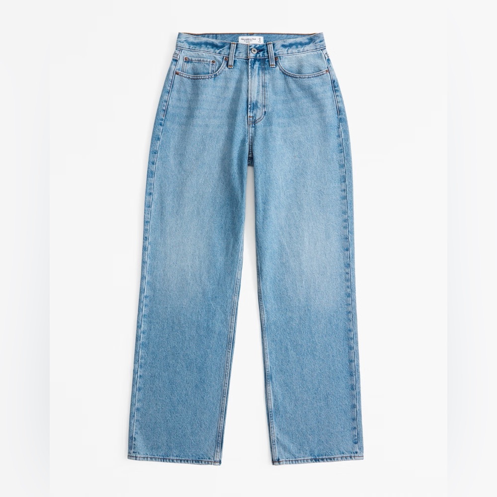 Abercrombie Curve Love Mid Rise Slouchy Jean in Medium Wash Denim